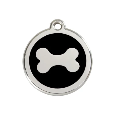 Afbeelding van Bone Black roestvrijstalen hondenpenning medium/gemiddeld dia. 3 cm RedDingo