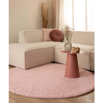 Afbeelding van Hoogpolig Vloerkleed Shaggy Trend Effen Rond Lichtroze 200 Cm