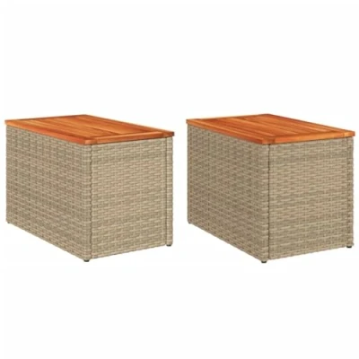 Afbeelding van Tuinbijzettafels 2 St 55X34X37 Cm Poly Rattan En Hout Beige