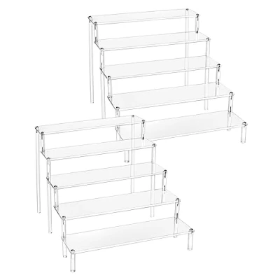 Afbeelding van QWORK® 2 stuks acryl display met 5 niveaus, transparant voor figuren, sieraden, cupcakes, lippenstift, nagellak, specerijen, 30 x 32 25 cm