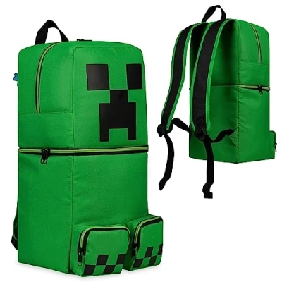 Afbeelding van Minecraft Kinderrugzak, 3D, Pixel Creeper, kleine rugzak, meerdere vakken, weekendtas, kinderen, jongens, meisjes, reizen, cadeau idee voor gamers, officiële accessoires, 50 x 21 cm, groen,
