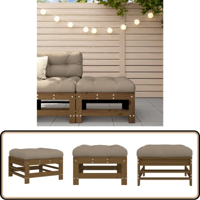 Afbeelding van Houten Loungeset Met Kussens Massief (Grenenhout of Douglas hout) 1 / Honingbruin grenenhout Voetensteun