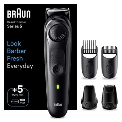 Afbeelding van Braun Baardtrimmer Series 5 BT5430, Elektrische Voor Heren, Met Ultrascherp Scheerblad, 40 Lengte Instellingen, Stylingtools, Etui, Oplaadbaar