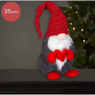 Afbeelding van Liefdevol grijs handgemaakt Gnoom mannetje met rode muts en hartje 35(65)cm