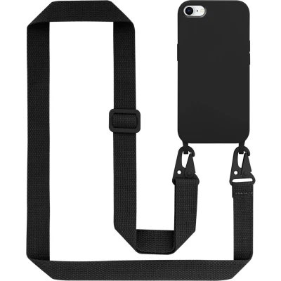 Afbeelding van Cadorabo Mobiele telefoon ketting geschikt voor Apple iPhone 7 / 7S 8 SE 2020 in LIQUID ZWART Silicone beschermhoes met lengte verstelbare koord riem