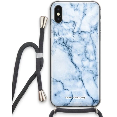 Afbeelding van Case Company® hoesje met Koord geschikt voor iPhone XS Blauw marmer Telefoonhoesje Zwart Extra Bescherming aan alle Kanten en Over de Schermrand