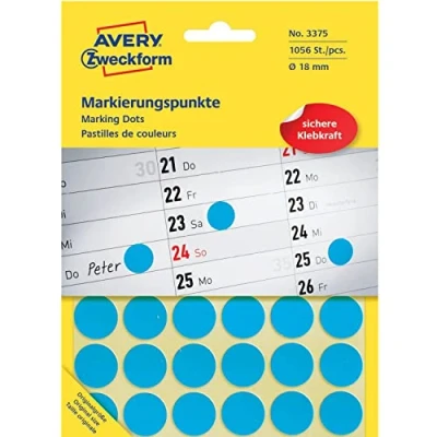 Afbeelding van Etiket Avery Zeckform 3375 rond 18mm blauw 1056stuks