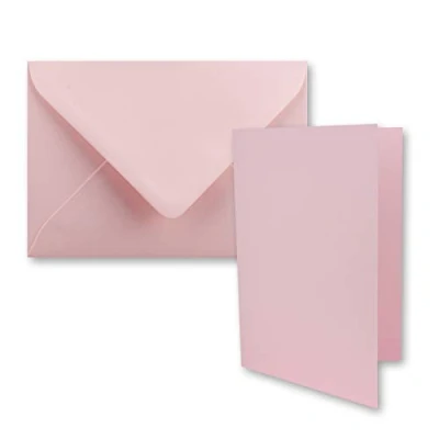 Afbeelding van 25 vouwkaarten DIN A7 10,5 x 7,4 cm met enveloppen C7 in roze kleine dubbele kaarten om zelf vorm te geven en bedrukken