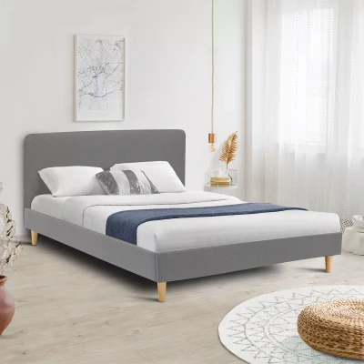 Image de Lit double scandinave BALTA 160 x 200 CM tissu gris clair