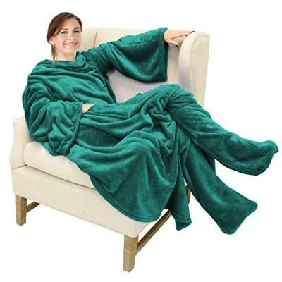 Afbeelding van Catalonia Classy Tv deken, comfortabele deken met mouwen en voeten, professionele knuffeldeken voor het hele lichaam om te dragen, wollen vrouwen mannen, 190 x 135 cm