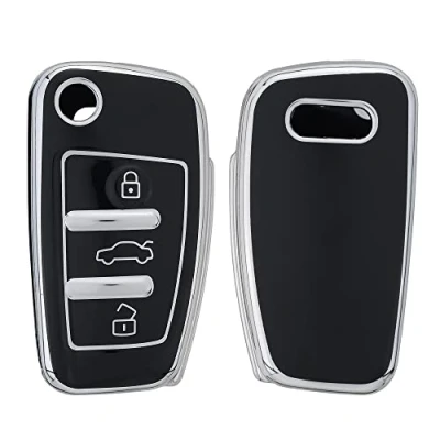 Afbeelding van kwmobile autosleutel hoesje geschikt voor Audi 3 knops hoes TPU behuizing Beschermende auto sleutel case Sleuteletui in zwart / zilver