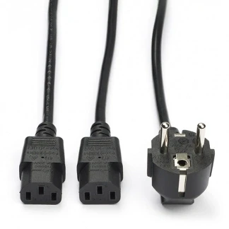Afbeelding van ACT AK5055 230V Stroom Splitkabel CEE7/7 Male (Haaks)/2x C13 1,2 meter