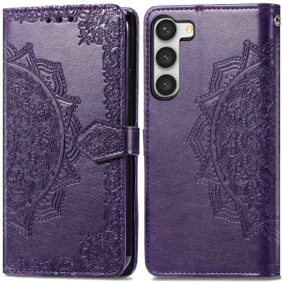Afbeelding van iMoshion Hoesje Geschikt voor Samsung Galaxy S23 Met Pasjeshouder Design Bookcase smartphone Paars / Purple Marble