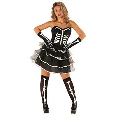 Afbeelding van Fun Shack Skeletjurk voor dames, skeletkostuum skeletkostuum, Halloween kostuum, skelet, maat L