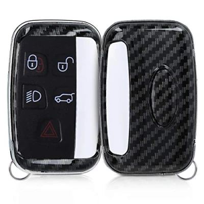 Afbeelding van kwmobile autosleutelhoes geschikt voor Land Rover Jaguar 5 knops draadloze autosleutel hardcover beschermhoes Carbon design zwart