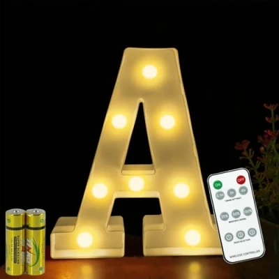 Afbeelding van Honphier® letterlamp, afstandsbediening, alfabetlamp, led, letterverlichting, verlichte letters, nachtverlichting, decoratie voor verjaardagsfeestje, bruiloft (A)