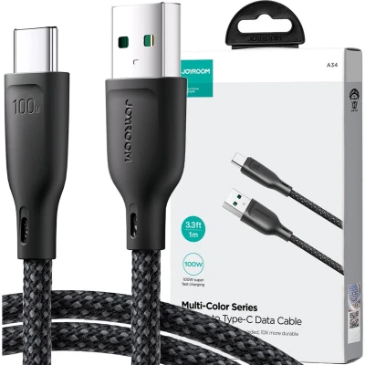Afbeelding van Joyroom Multi Color Series SA34 AC6 USB A / C kabel 100W snelle overdracht 1m zwart