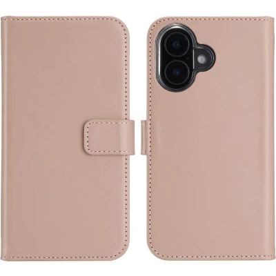 Afbeelding van Selencia Hoesje Geschikt voor iPhone 16 Plus Met Pasjeshouder Echt Lederen Bookcase roze