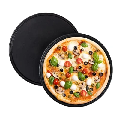 Afbeelding van Relaxdays pizzaplaat set van 2 antiaanbaklaag pizzavorm rond carbonstaal grijs