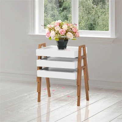 Afbeelding van Swiss Homes Bijzettafel 3 Delig Set Luxe Tafels MDF Creme / Bruin