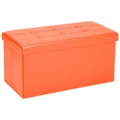 Afbeelding van COSYLAND Poef voor opslag, zitbank, container, voetensteun, opbergbank slaapkamer, voetenbank, inklapbaar, kunstleer, 76 x 38 cm (oranje)