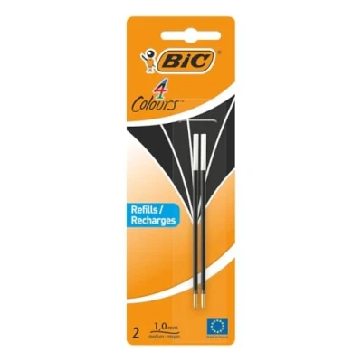 Afbeelding van Bic Vulling Voor Balpen 4 Colours Medium, Blister Met 2 Stuks, Zwart Balpenvullingen