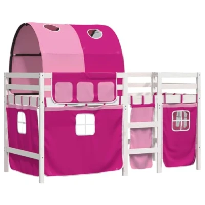 Afbeelding van vidaXL Kinderhoogslaper met tunnel 90x200 cm massief grenenhout roze