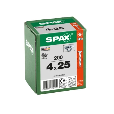 Afbeelding van Spax spaanplaatschroeven platverzonken kop verzinkt T Star T20 4.0x25mm (per 200 stuks)