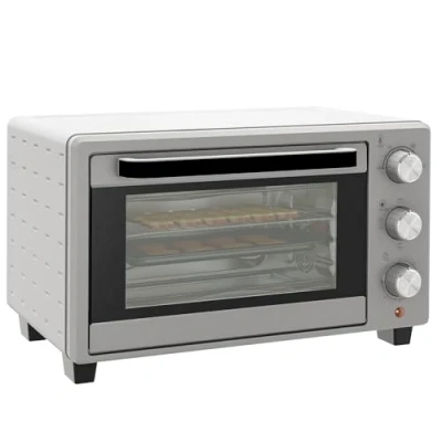 Afbeelding van HOMCOM Mini oven, 21 liter, 1400 W, 60 min, timer met instelbare temperatuur van 100 tot 230 C, kookplaat, metalen rooster, roestvrijstalen tafeloven, zilverkleurig