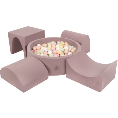Afbeelding van KiddyMoon Foam Speelplaats met Rond Ballenbad (300 ballen) Kinderballenbakken Speelgoed Obstakelbaan, Heide: Pastelbeige/Pastelgeel/Wit/Mint/Poederroze