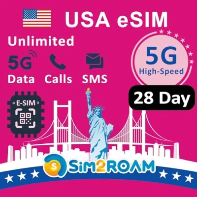 Afbeelding van Prepaid eSIM kaart in de VSBeperkte 5G/4G internetgegevens VS (inclusief Hawaï)+5GB gegevens Canada en MexicoBeperkte bel sms berichten Oplaadbaar (28 dagen)