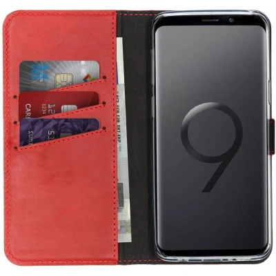 Afbeelding van Selencia Hoesje Geschikt voor Samsung Galaxy S9 Met Pasjeshouder Echt Lederen Bookcase Rood
