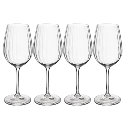 Afbeelding van Mikasa Treviso Crystal Witte Wijnglazen, 350ml, set van 4 loodvrije, heldere, fijne glazen met ribbeleffect voor feestelijke gelegenheden