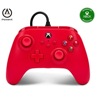 Image de PowerA manette filaire pour Xbox Series XS, de jeu vidéo filaire, X et S, sous licence officielle Xbox, 2 ans garantie fabricant Rouge