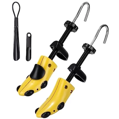 Afbeelding van Zawaer Schoenspanners, 2 stuks schoenspanners van kunststof, schoenspanner, schoenvergroting, schoenaccessoires, 1 paar verstelbare voor heren en dames, met schoenhoorn., Geel.