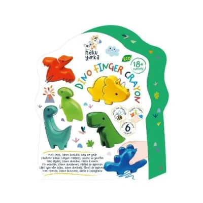 Afbeelding van Haku Yoka: 6 WASKRIJTJES Dino&#039;s, vingerpopjes, in bijenwas (10%), doos 18,5x23,5x4cm, 18m+