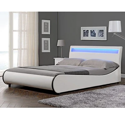 Afbeelding van Valencia LED Bedframe kunstleer 140x200 cm wit