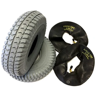 Afbeelding van Rolstoelbanden, 260 x 85 mm, grijs, met 2 pneumatische hoekventielen, robuuste structuur, voor scooter