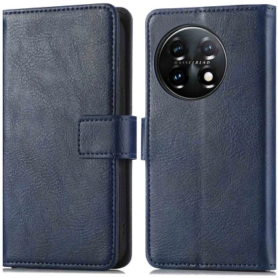 Afbeelding van iMoshion Hoesje Geschikt voor OnePlus 11 Met Pasjeshouder Luxe Bookcase Donkerblauw