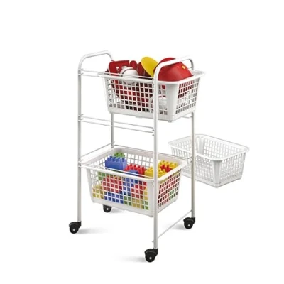 Afbeelding van Metaltex Opbergrek Met Wielen + 3 Manden 30X38X68 Cm Wit