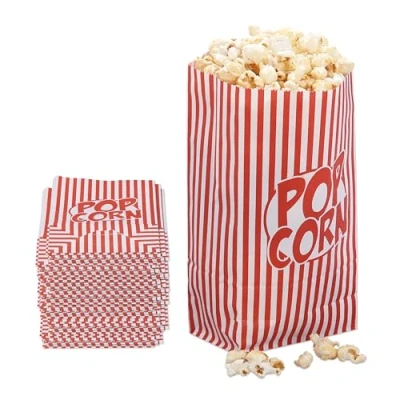 Afbeelding van Relaxdays popcorn zakjes 100 stuks papier rood wit gestreept