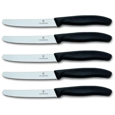 Afbeelding van Victorinox 6.7833.5 Swissclassic mes voor het schillen van groenten en snijden tomaten, gegolfd lemmet met ronde punt, zwart, 5 stuks