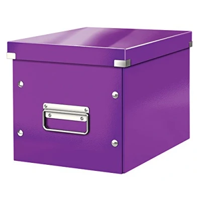 Afbeelding van Leitz WOW Click &amp; Store Cube Middelgrote Kartonnen Opbergdoos met Deksel 26 x 24 Cm (BxHxD) Paars