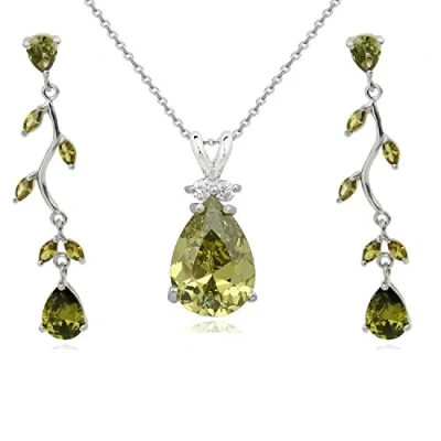 Afbeelding van Crystalline Azuria Sieradenset met halsketting en oorbellen in druppelvorm Zirkonia kristallen, voor dames, bruiloft, feest, 18 karaat witgoud verguld, Kristal,