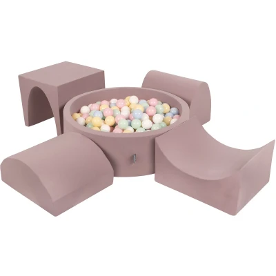Afbeelding van KiddyMoon Foam Speelplaats Met Rond Ballenbad (300 Ballen) Kinderballenbakken Speelgoed Obstakelbaan, Heide: Pastelblauw/Pastelgeel/Wit/Munt/Poederroze