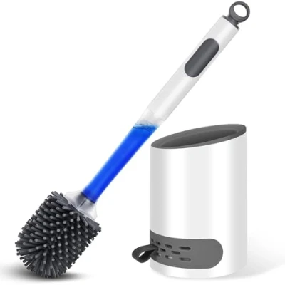 Afbeelding van HIYAA Siliconen borstels en houders, toiletborstel met sneldrogende houder antislip handgreep voor badkamer, 1 stuk, wit