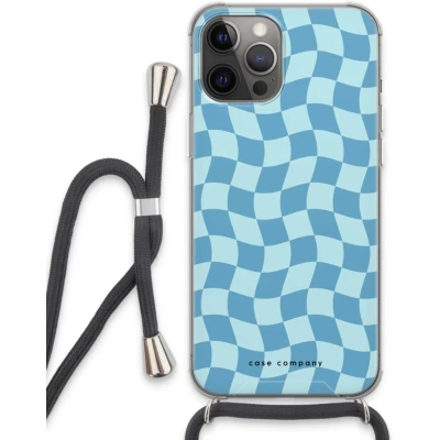 Afbeelding van Case Company® hoesje met Koord geschikt voor iPhone 13 Pro Max Grid Blauw Telefoonhoesje Zwart Extra Bescherming aan alle Kanten en Over de Schermrand