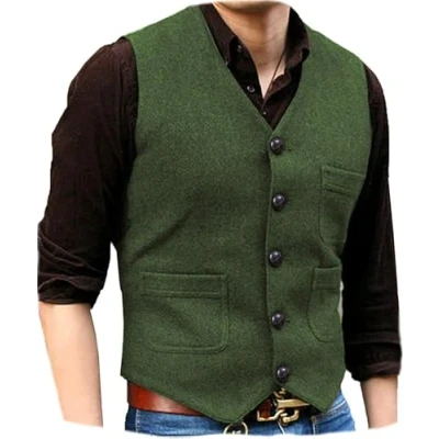 Afbeelding van Solovedress Vintage vest voor heren, klassiek, wol, regular fit, formeel, bruiloft, bruidsjonkers, Groen