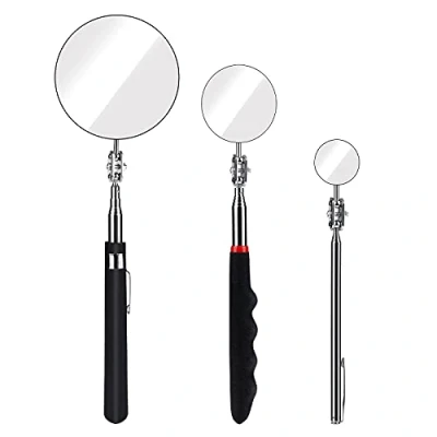 Afbeelding van SAVITA Telescopische inspectiespiegelset, 3 maten, met uittrekbare en intrekbare handgreep, 3/5/8,5 cm, diameter, handvat 18,5 59,5/23,5 55/27,5 75,5 kleine grote spiegel voor tandwimpers