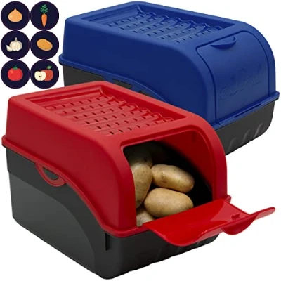 Afbeelding van ARTECSIS Set van 2 bewaardozen voor levensmiddelen, fruit en groenten, met 6 stickers, 5 liter, rood / blauw